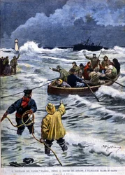 El naufragio del barco de vapor Planier cerca de las bocas del Ródano: los rescates traen a los pasajeros (Ilustración de Beltrame, La Domenica del Corriere, 1901)
