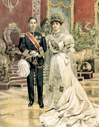 Matrimonio del Rey Alfonso XIII de España y la Princesa Ena de Battenberg, Achille Beltrame (1871-1945) de La Domenica del Corriere, 3 de junio