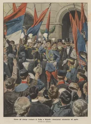 Regreso del príncipe heredero de Serbia a Belgrado, demostraciones entusiastas del pueblo