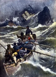 Naufragio cerca de Piombino en Italia (Ilustración de Beltrame, La Domenica del Corriere, 1910)