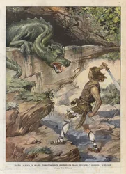 Teatro La Scala, de Milán, combate de Siegfried con el dragón, en la ópera Siegfried de Wagner