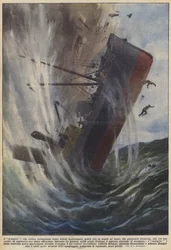 La Garra, que había recuperado tantos tesoros naufragados, yace ahora en el fondo del mar (litografía en color)