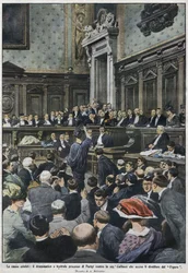 El gran proceso: el gran proceso en París contra Madame Caillaux, que asesinó al director de Le Figaro. « La Domenica del Corriere », del 22 al 29 de noviembre de 1914.