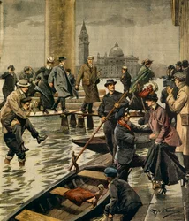 El fenómeno de la marea alta en la Plaza de San Marcos en Venecia, por Achille Beltrame (1871-1945), de La Domenica del Corriere