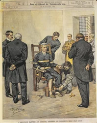 Estados Unidos de América, siglo XX, ejecución en silla eléctrica de Czolgosz, asesino del presidente de los Estados Unidos McKinley, 29 de octubre de 1901, obra de una portada de revista
