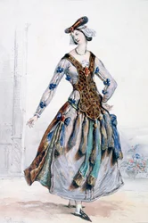 Mademoiselle Sophie, diseño de vestuario para una ópera, c1820-1857
