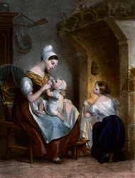 Enfermera amamantando a un bebé. Litografía, c.1850
