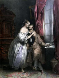 Enlaces amantes - por Achille Deveria, litografía