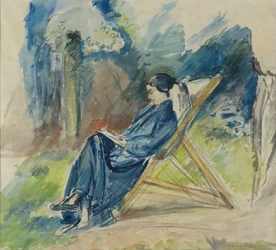 Mujer en una tumbona, c.1935 (acuarela)