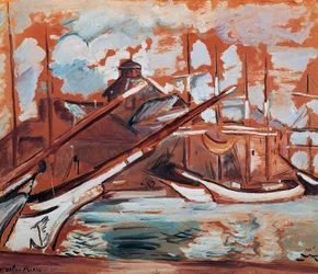Escena portuaria, de Othon Friesz (1879-1949), óleo sobre cartón, 54x65 cm. Francia, siglo XX.
