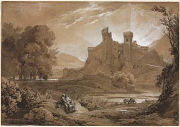 Paisaje con castillo y pastores