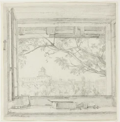 Vista de la Villa Médicis y Sta Trinità dei Monti desde el estudio de Ingres en el Pabellón San Gaetano, Roma