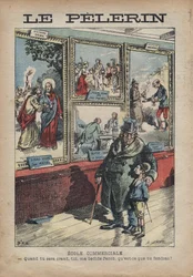 Caricatura antisemita de Achille Lemot para "Le-Pelerin" de septiembre de 1896 - Escuela Comercial: cuando te conviertas en un crant, mi cama Jacob, ¿qué dividirás?