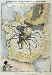 La masonería es el enemigo (araña tejiendo su red sobre Francia) - en “Le Pelerin” del 28/04/1907