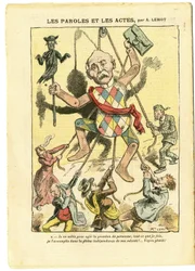 Ilustración de Achille Lemot (1846-1909) en Le Pèlerin, 21/03/09 - Palabras y hechos - Antisemitismo, antimasonería, Inglaterra, Gran Bretaña, religión, fe, catolicismo - Georges Clemenceau, judío, sacerdotes - Cosificación, reificación