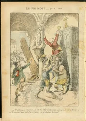 Ilustración de Achille Lemot (1846-1909) en Le Pelerin, 25/02/06 - Antisemitismo, Religión Fe, Catolicismo - Separación de Iglesia y Estado, Inventarios/Reacciones a Inventarios - Judío