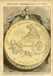 Ilustración de Achille Lemot (1846-1909) en Le Pèlerin, 26/02/05 - Medalla conmemorativa - Antimasonería, Asunto de las fichas, Bloque de las izquierdas - Émile Combes (1835-1921), Marianne - Cacerola