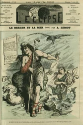 El pastor y el mar ilustra una fábula para reemplazar la caricatura de Gill “Las ranas que piden un rey” prohibida por la censura. Portada en “L