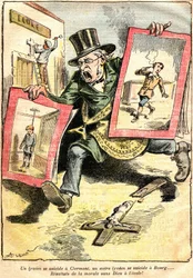 Los resultados: un liceano se suicida en Clermont, otro en Bourg: ¡resultados de la moralidad sin Dios en la escuela! - Caricatura de Achille Lemot (1846-1909) en Le Pelerin (1909) - oposición de enseñanza laica y religiosa (Católica) - un funcionario de l
