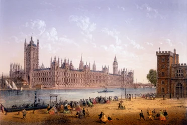 Casas del Parlamento desde la orilla sur, impresión realizada por Ch. Riviere, 1862