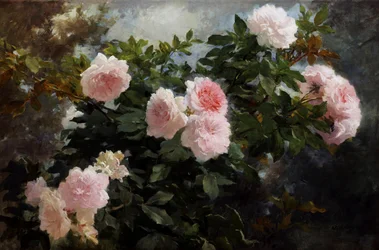 Naturaleza muerta de rosas. Pintura de Achille Theodore Cesbron (1849-1913) Colección particular.