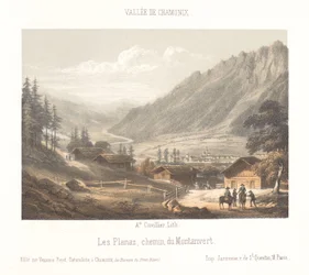 Vista del puerto de montaña Col de Balme . Col de Balme (título sobre objeto) Memoria de Chamonix-Mont-Blanc (título de serie) Museum du Mont-Blanc (título de la serie sobre el objeto)