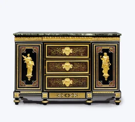 Gabinete lateral de marquetería boulle montado en bronce dorado de finales de Luis XVI