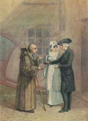 Yorik, el Monje y Madame L- en el patio de la posada en Calais, c1760s, 1942