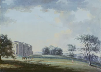 Highcliffe, cerca de Christchurch: la entrada principal con caballo y carruaje