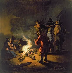 Campesinos alrededor de una hoguera