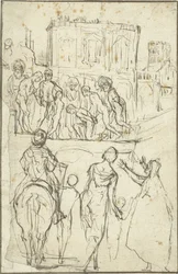 Alemán: Josephus wird von Nicanor vor Kaiser Vespasianus geführt Josephus is led by Nicanor before Emperor Vespasian