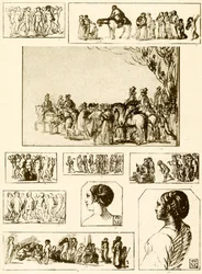 Danzas circulares, estudios de cabezas y grupos de figuras
