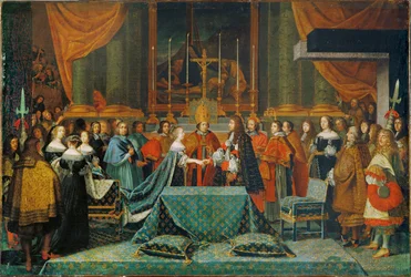 Celebración del matrimonio de Luis XIV y María Teresa de Austria (pintura sobre lienzo)