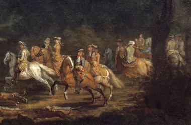 El rey Luis XIV en la caza (detalle). Pintura de Adam François Van Der Meulen (1632-1690)