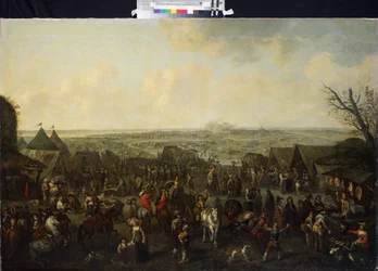 ""El asedio de un pueblo" (The siege of a town) Escena de la vida cotidiana en un pueblo sitiado. Pintura de Adam Frans van der Meulen (1632-1690) Museo del Hermitage del siglo XVII en San Petersburgo
