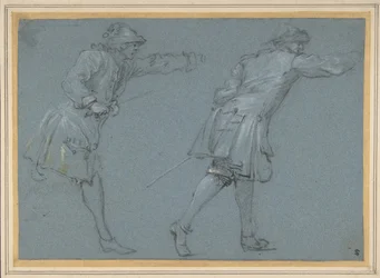 Estudio de dos soldados luchando con espadas, siglo XVII