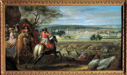 Vista del castillo de Fontainebleau en 1669, con Luis XIV (1638-1715) y María Teresa de Austria (1638-1683)