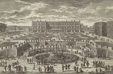 Veue du chasteau de Versailles, fachada del jardín, 1680s