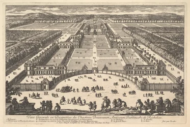 Vista general en perspectiva del Château Bassecourt, Anticours, Jardines, etc. de Richelieu