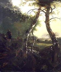 Un Paisaje Boscoso Italiano con Figuras y Ganado