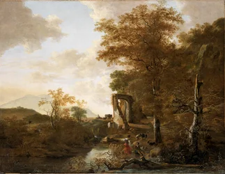 Landscape with Arched Gateway (Paisaje con portal de piedra y estanque)