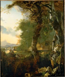 Paisaje con árboles y pastores (óleo sobre lienzo)