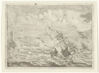 Seascape con barco en apuros