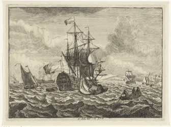 Paisajes marinos con barcos y bote de remos