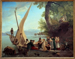 Embarque de la fiesta de bodas en un velero