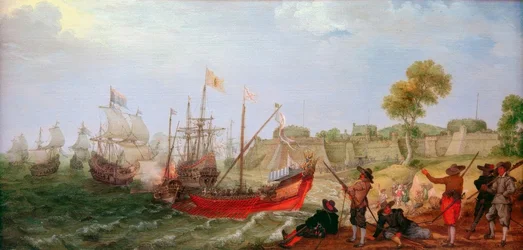 Una escuadra neerlandesa ataca una fortaleza española