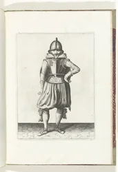 El ejercicio del escudo y la pica: el soldado de pie en reposo con el escudo en la espalda (n.º 27), 1618 El Nassausche Wapen-Handelinge, van Schilt, Spies, Rappier and the Targe: más allá de figuerlick representado, y enmarcado según el nuevo orden [de] (
