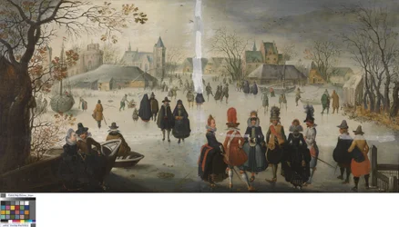 Alemán: Winter landscape with skaters paisaje invernal con patinaje