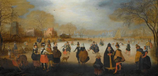 Paisaje invernal con patinadores