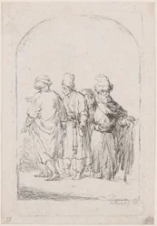 Grupo de cuatro hombres de pie con traje oriental, 1795